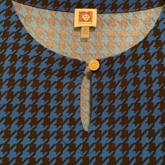 Anne Klein Cobalt Blue and Black Houndstooth Check Dress Size M - Picture 3 of 11
